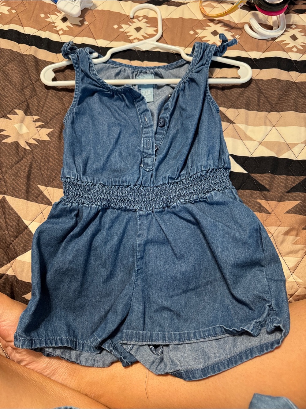 GAP Denim Blue Sleeveless Girls' Romper with Smocked Waist